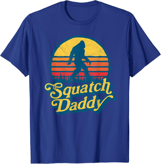 Squatch Daddy Vintage Sun Bigfoot & Funny Sasquatch Retro T-Shirt - T-Shirt | Royal