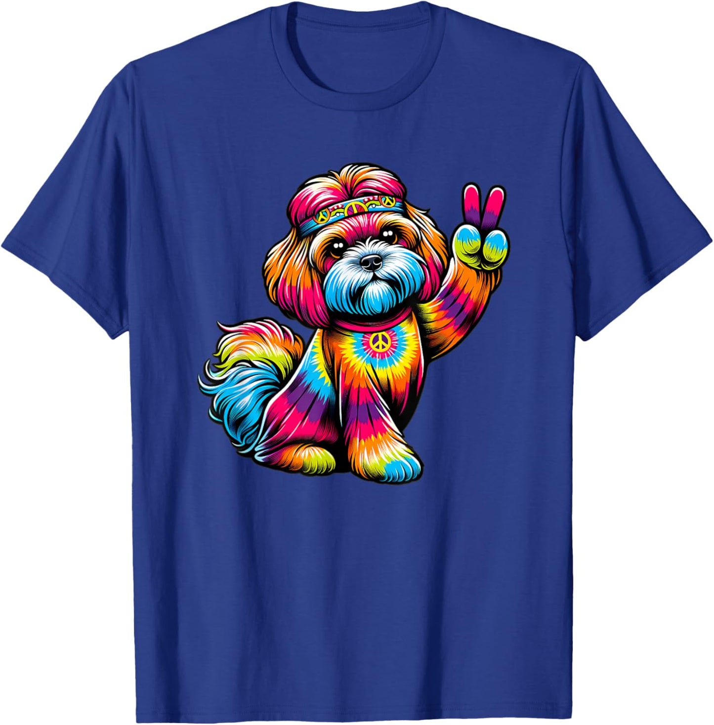 Peace Sign Tie Dye Peekapoo dog Women Kids T-Shirt - T-Shirt | Royal