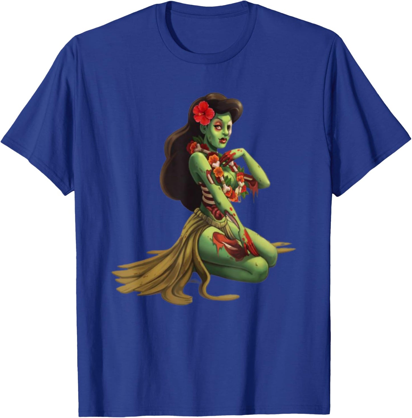 Hawaii Pin Up Girl Zombie Halloween T-Shirt - T-Shirt | Royal