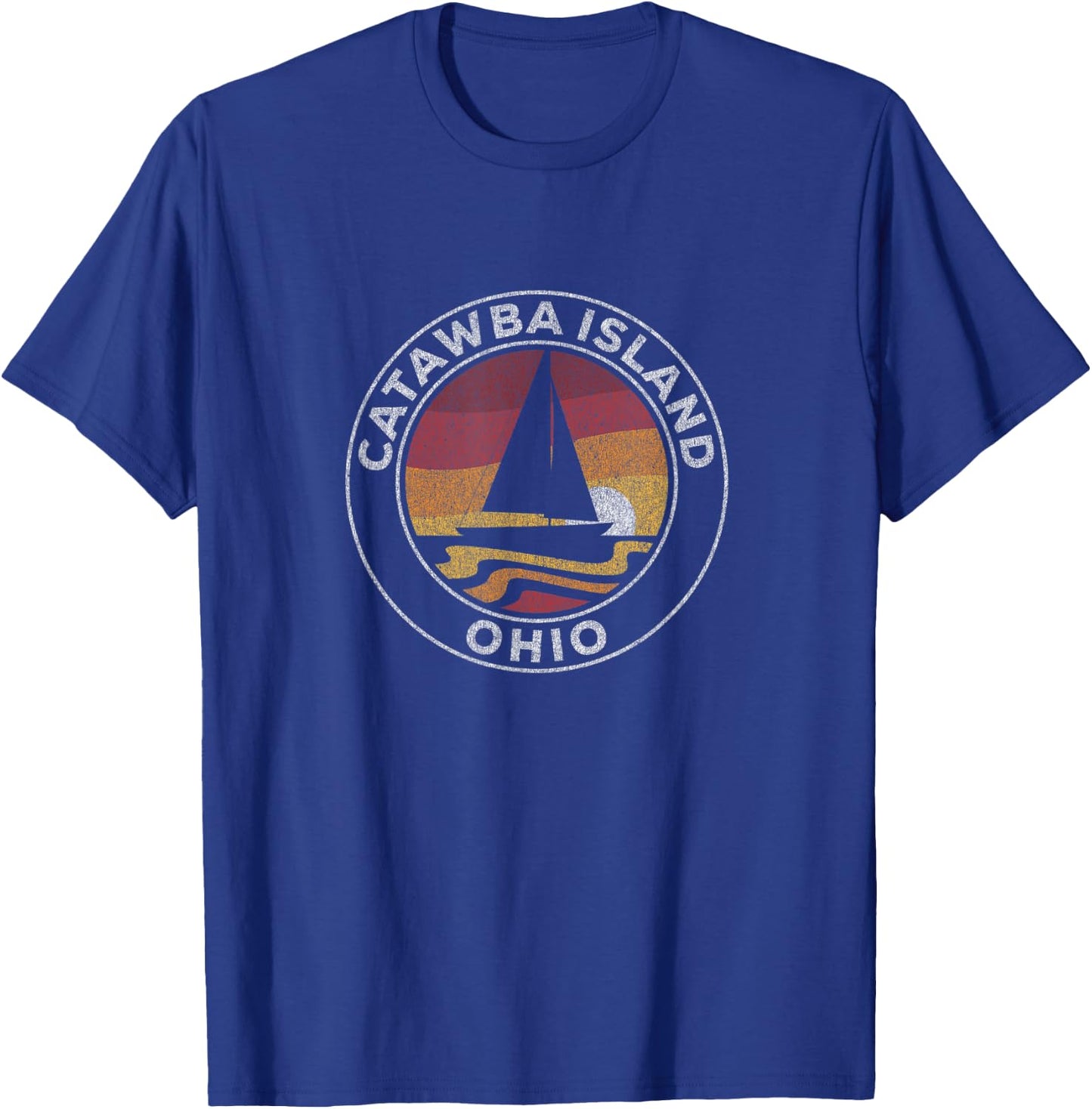Catawba Island Ohio Vintage Sailboat 70s Retro Sunset T-Shirt - T-Shirt | Royal