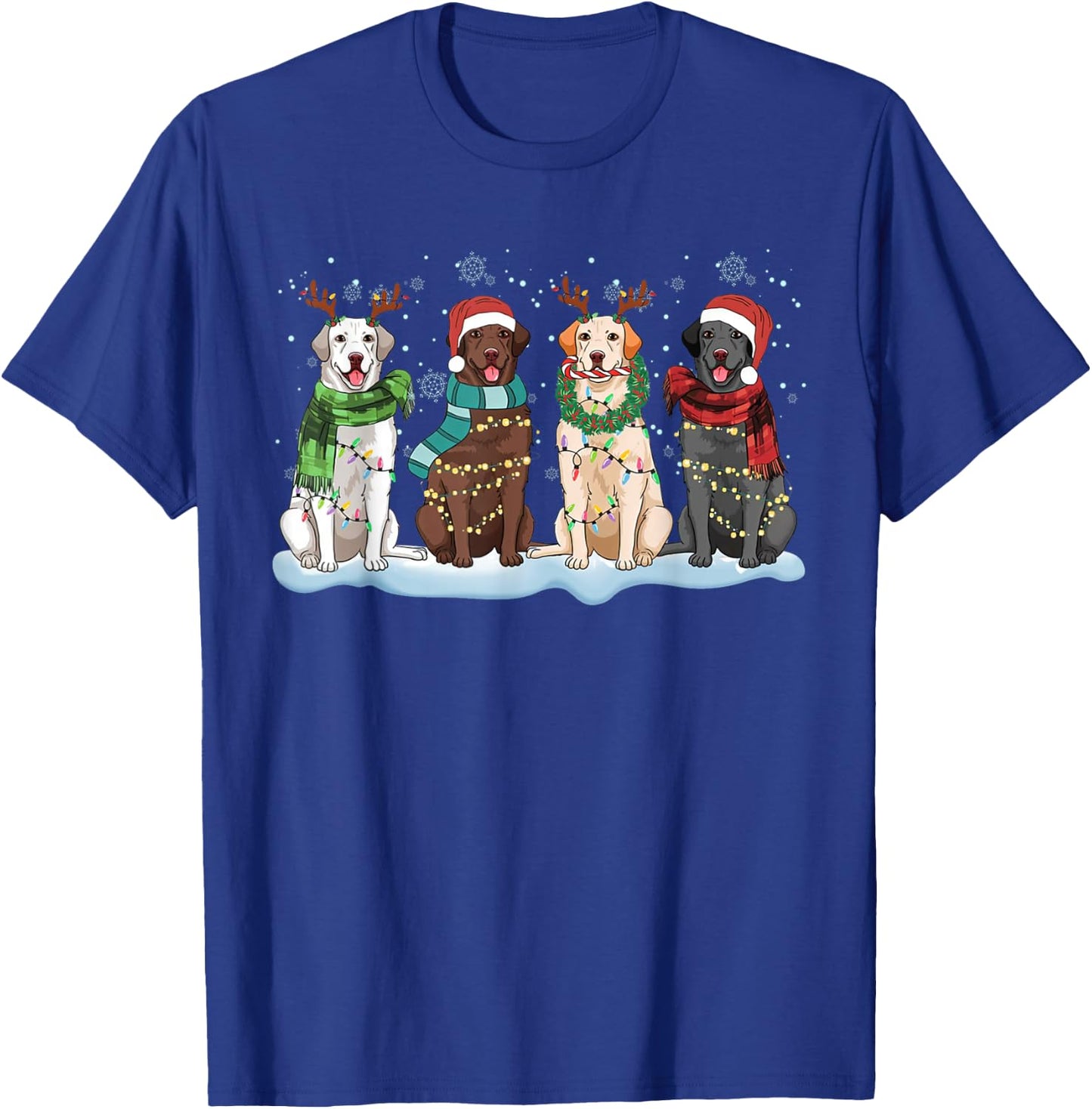 Santa Hat Labrador Retriever Reindeer Tree Light Christmas T-Shirt - T-Shirt | Royal