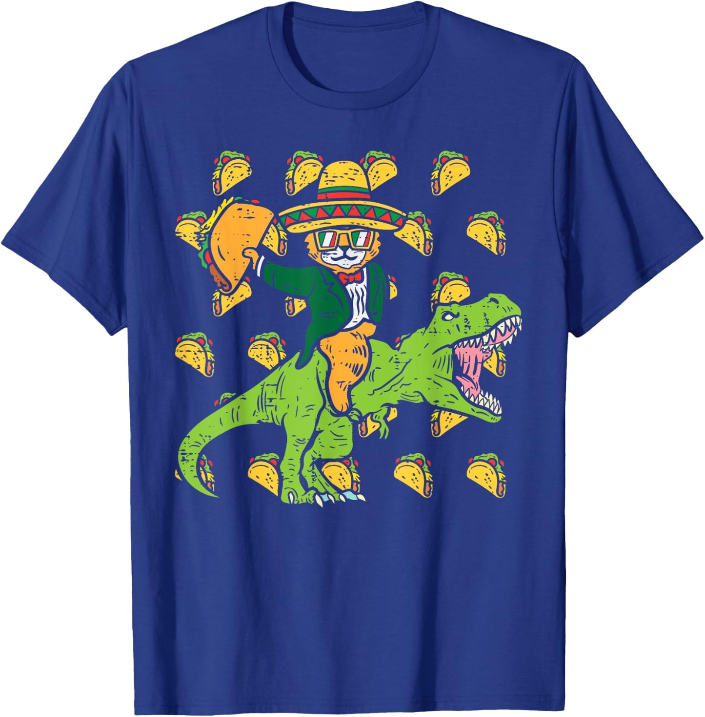 Mexican Cat Trex Tacos Funny Cinco De Mayo Fiesta Dinosaur Women Girls Kids T-Shirt - T-Shirt | Royal