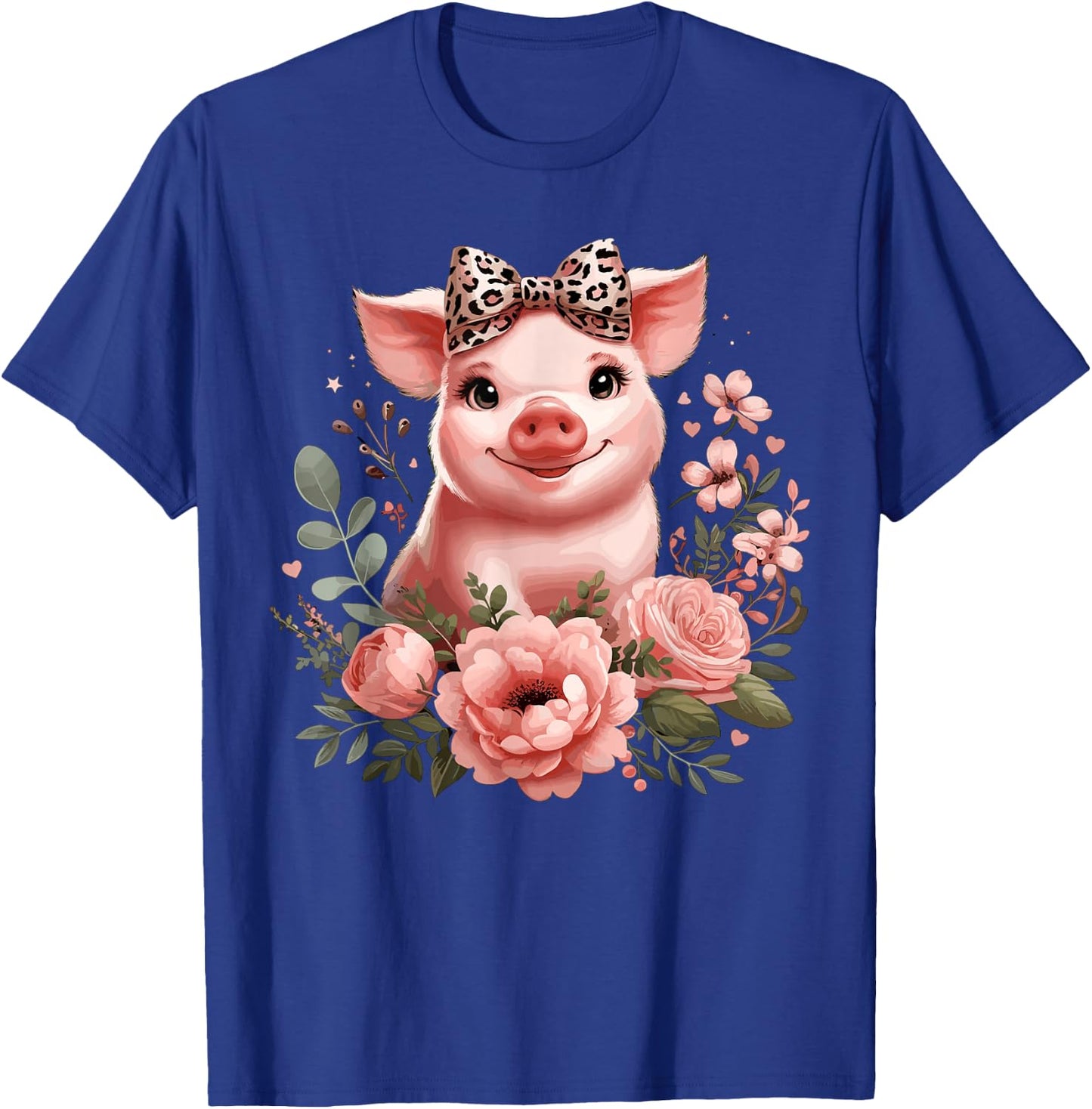 Pig With Leopard Headband Flower Cute Pig Lover T-Shirt - T-Shirt | Royal