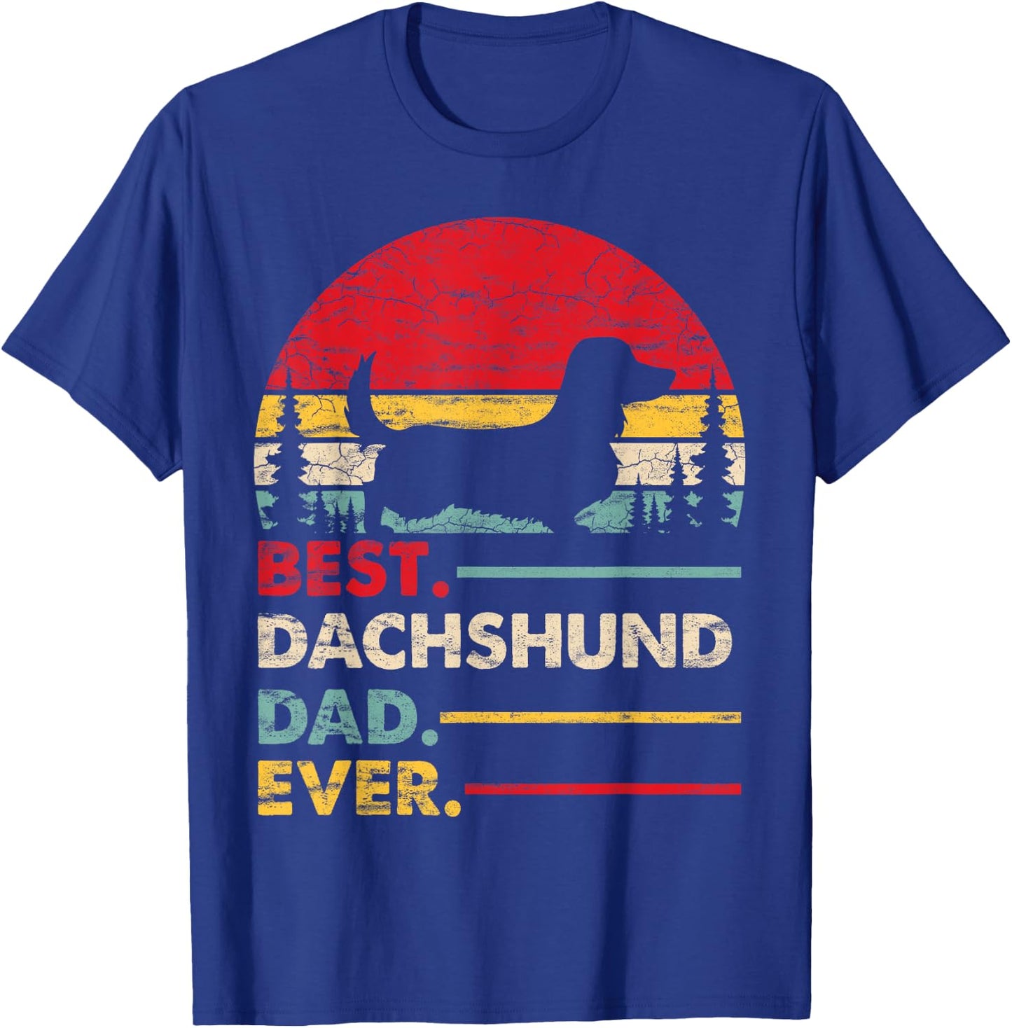 Dachshund Long Haired Best Dad Ever Gift Dog Vintage Retro Men Women Kids T-Shirt - T-Shirt | Royal