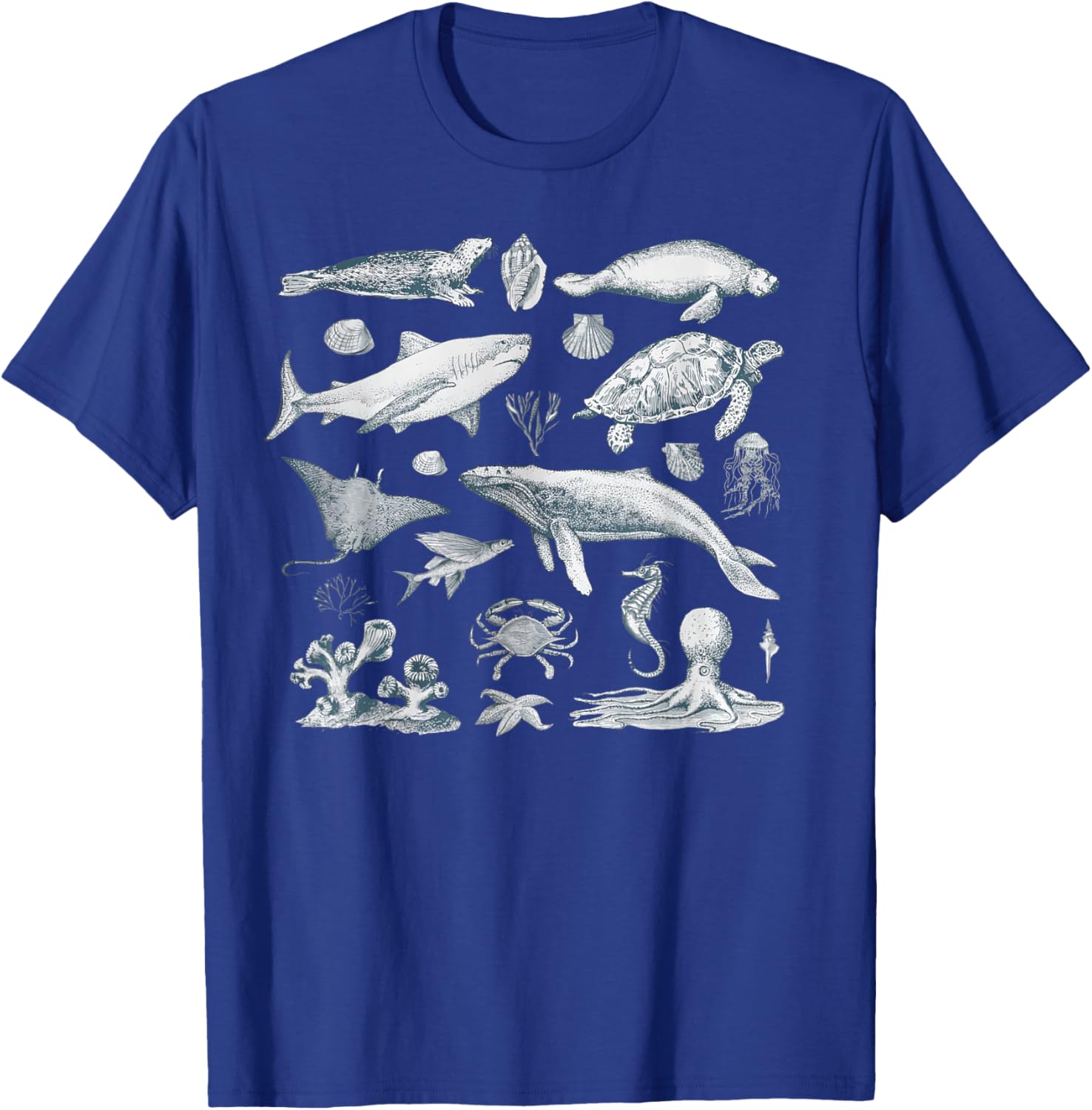 Vintage 90s Tattoo Sea Animal Retro Ocean Nature Men Women T-Shirt - T-Shirt | Royal