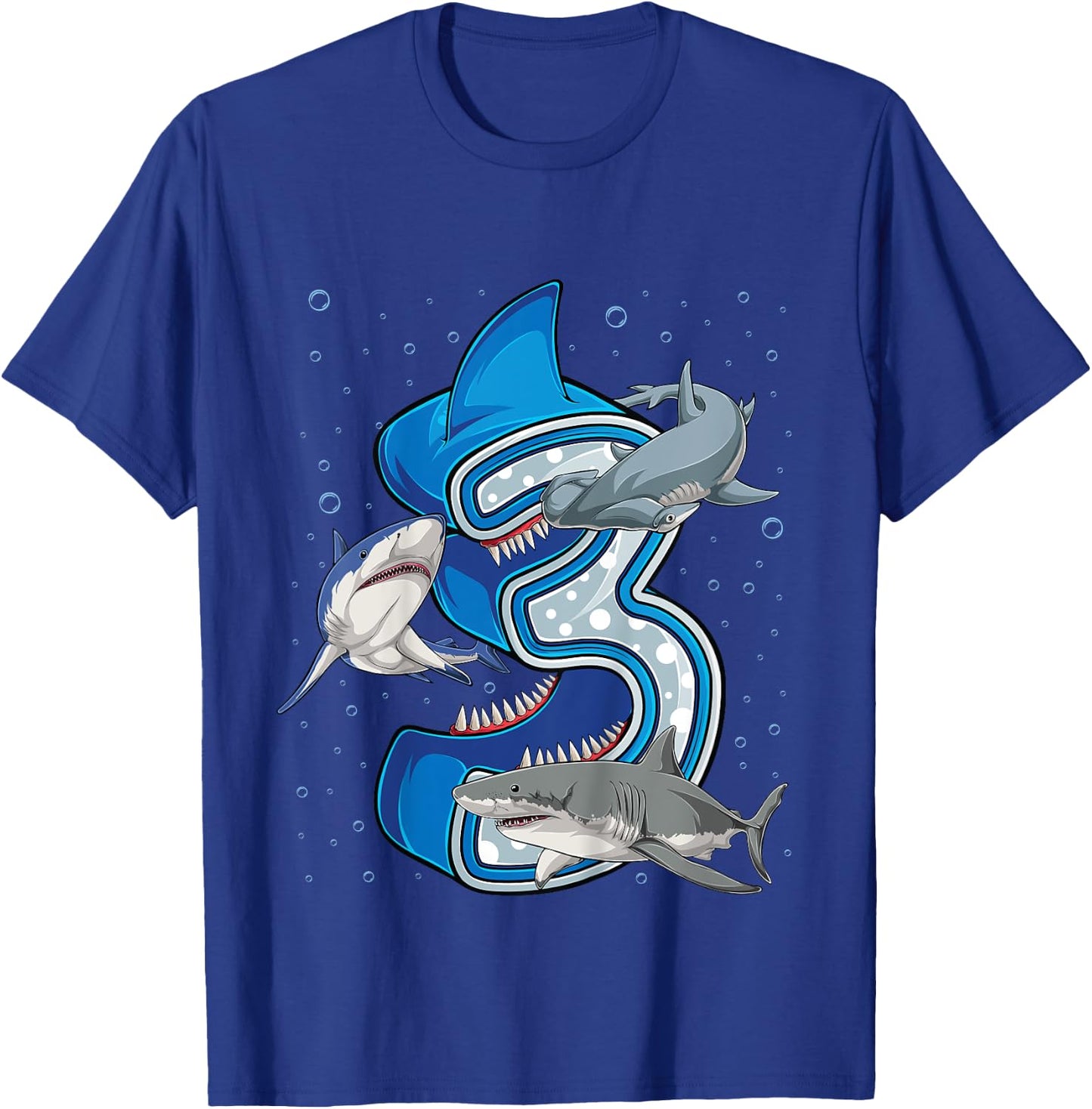 Kids 3rd Birthday Boys Shark 3 years Old Ocean Shark B-day T-Shirt - T-Shirt | Royal