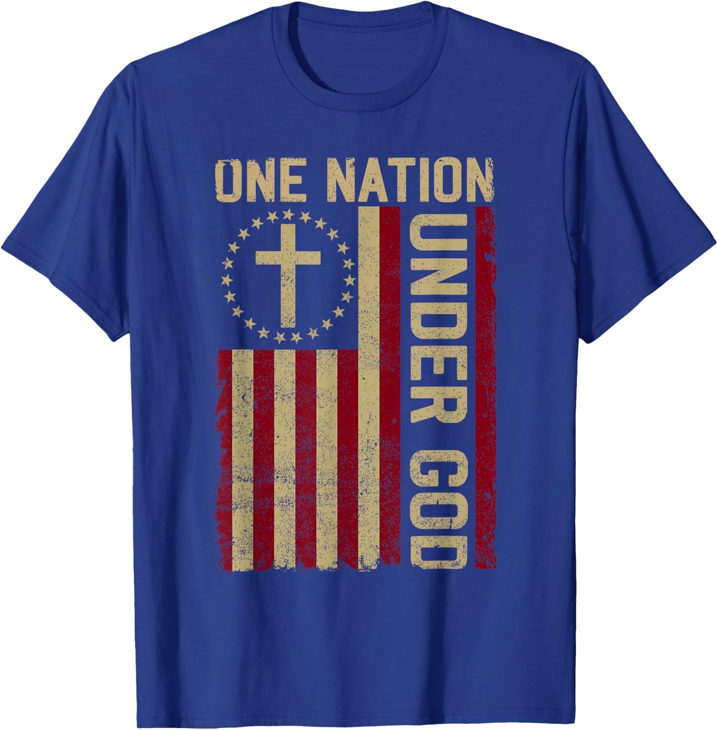 ONE NATION UNDER GOD - Christian USA Vintage American Flag Women Kids Men T-Shirt - T-Shirt | Royal
