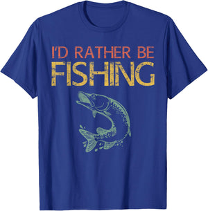 I'd Rather Be Fishing Shirt Men Dad Fisherman Shirt T-Shirt - T-Shirt | Royal