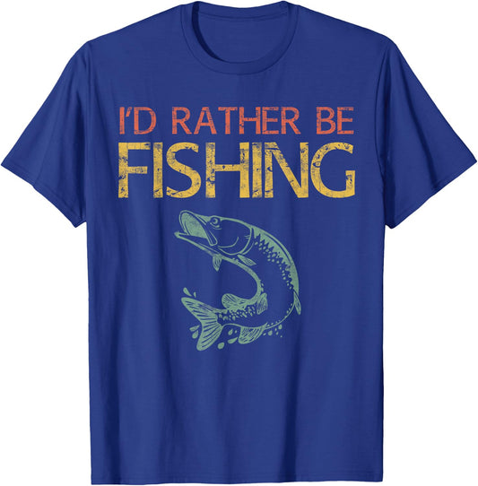 I'd Rather Be Fishing Shirt Men Dad Fisherman Shirt T-Shirt - T-Shirt | Royal