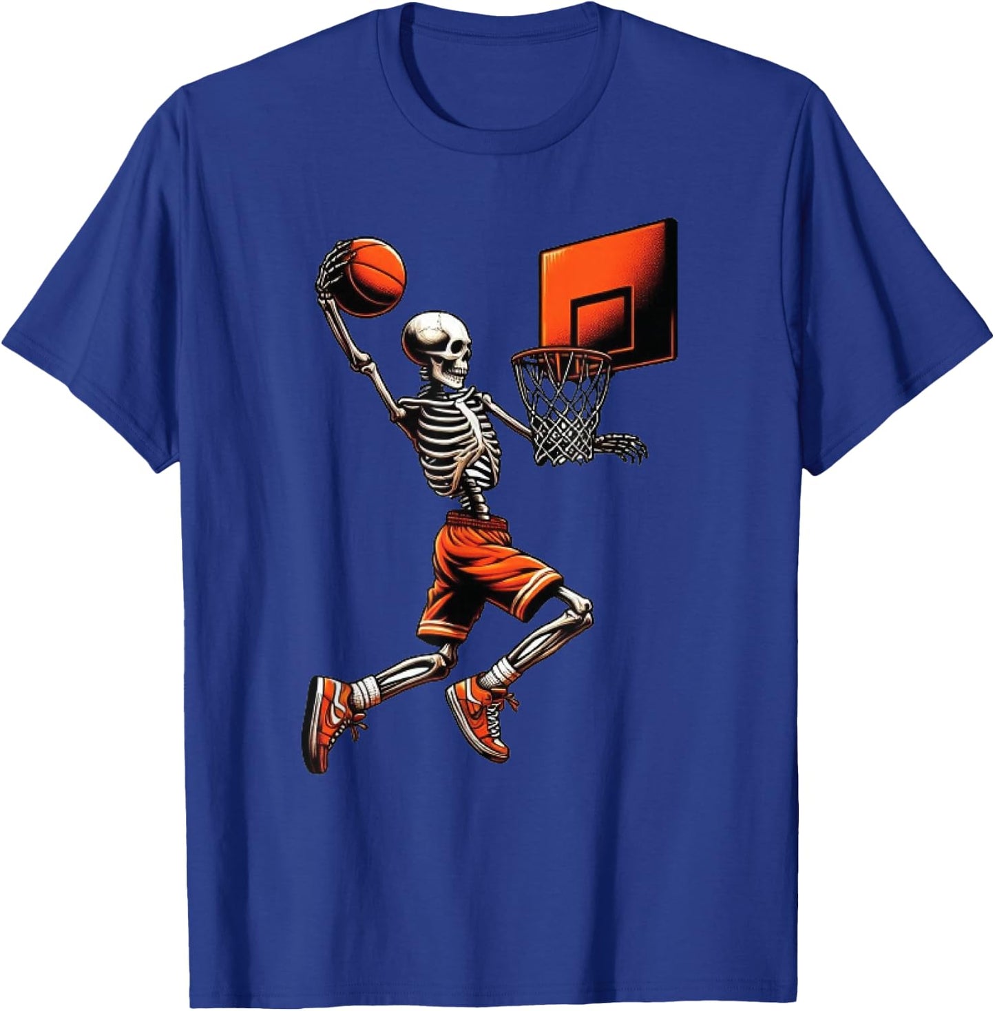 Skeleton Basketball Player Dunking Hoop Halloween Vintage T-Shirt - T-Shirt | Royal