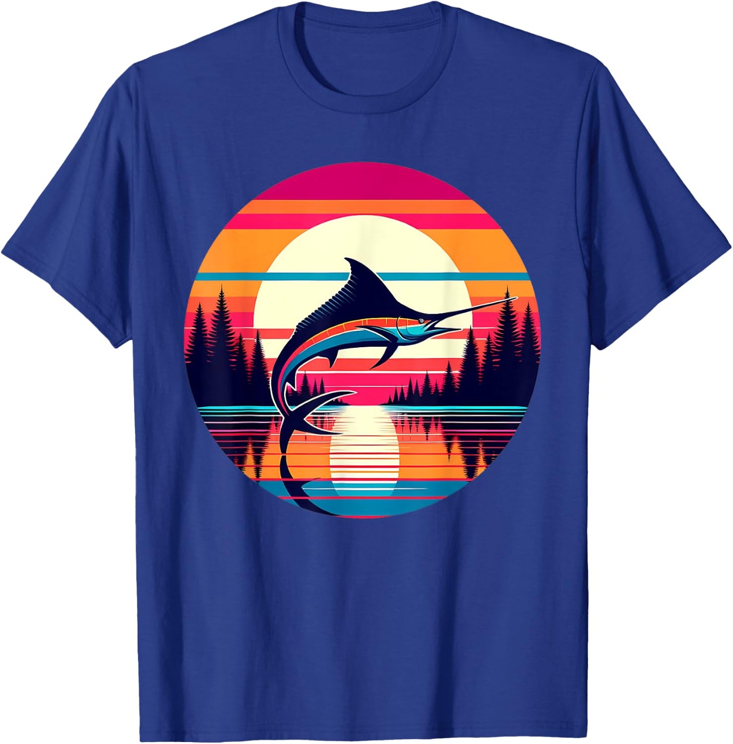 Marlin Fishing Sunset Retro Style Vintage 80s 70s Birthday T-Shirt - T-Shirt | Royal