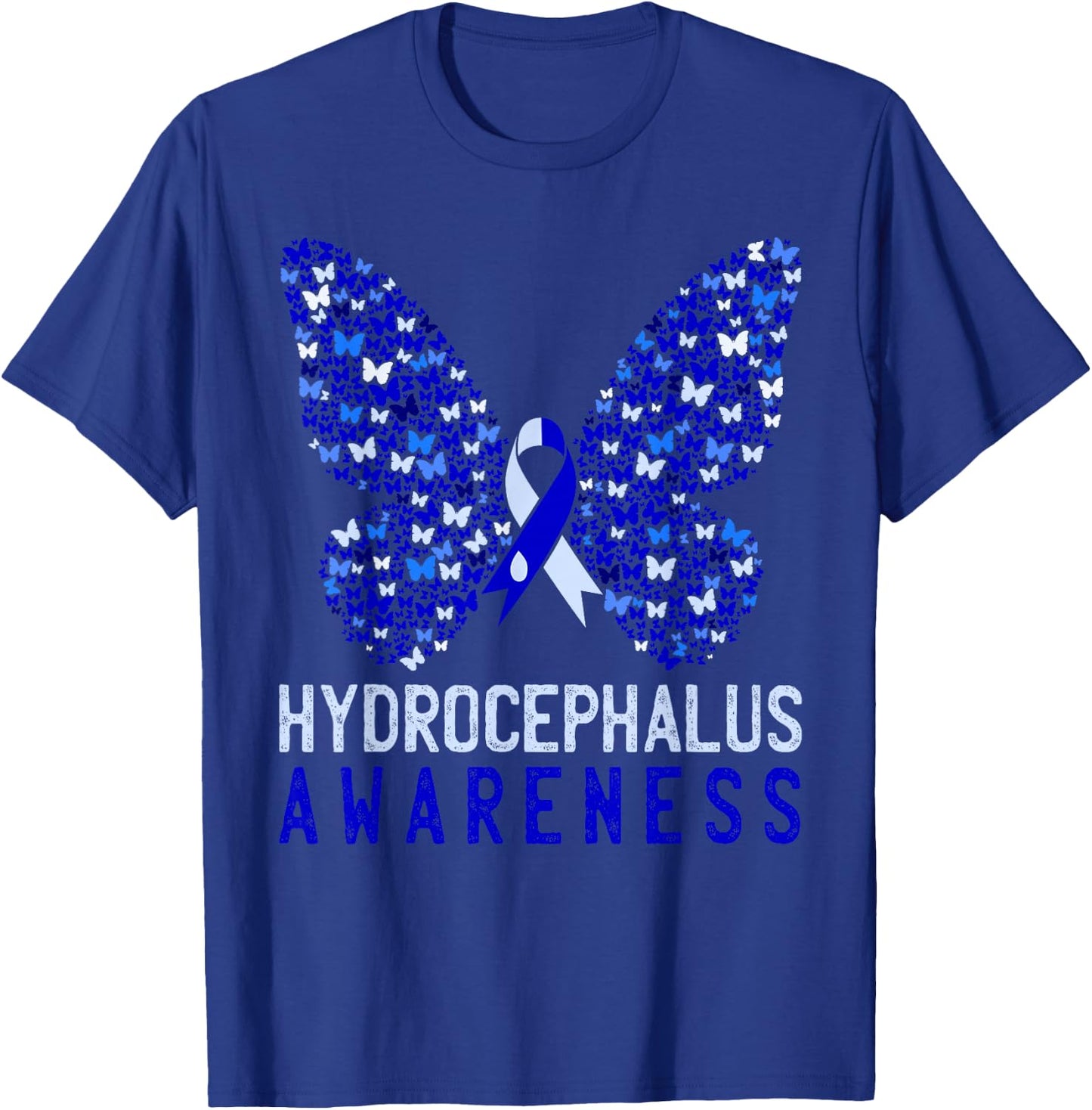 Butterfly Hydrocephalus Awareness Month Blue Ribbon Support T-Shirt - T-Shirt | Royal