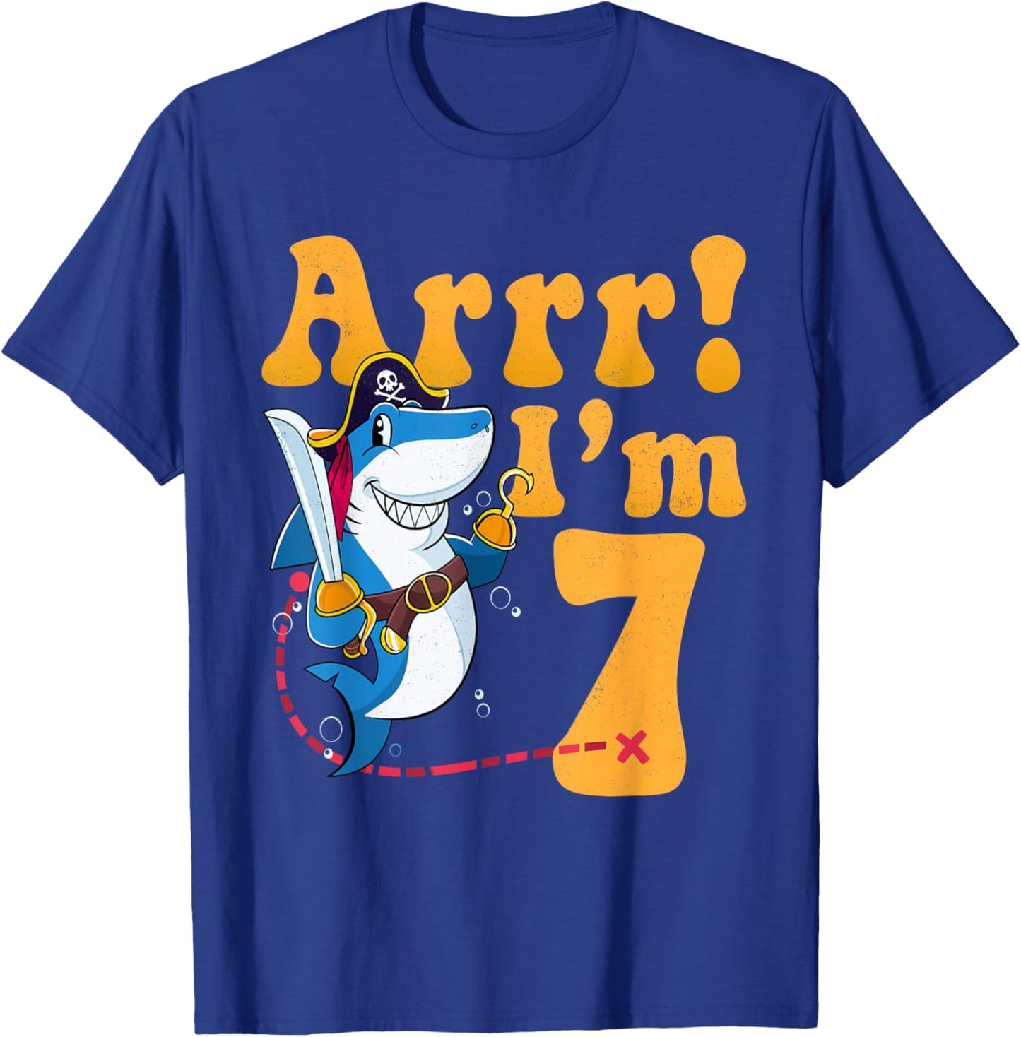 Kids 7th Shark Pirate Birthday Party 7 Seven Years Old Boys T-Shirt - T-Shirt | Royal
