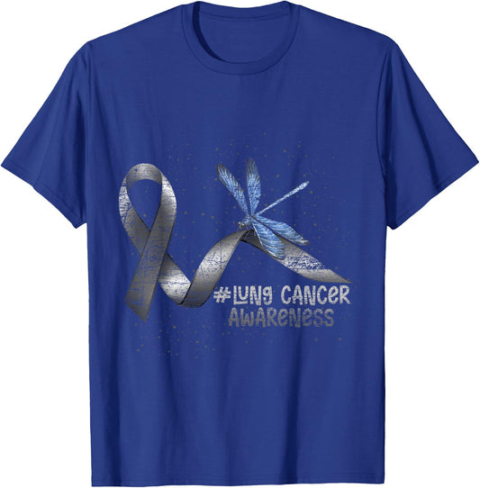 Pretty White Ribbon Support Dragonfly Lung Cancer T-Shirt - T-Shirt | Royal