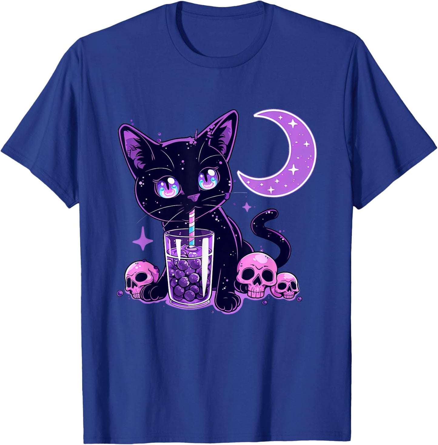 Cute Kawaii Cat Drink Boba Tea Purple Pastel Goth Neko Cat T-Shirt - T-Shirt | Royal