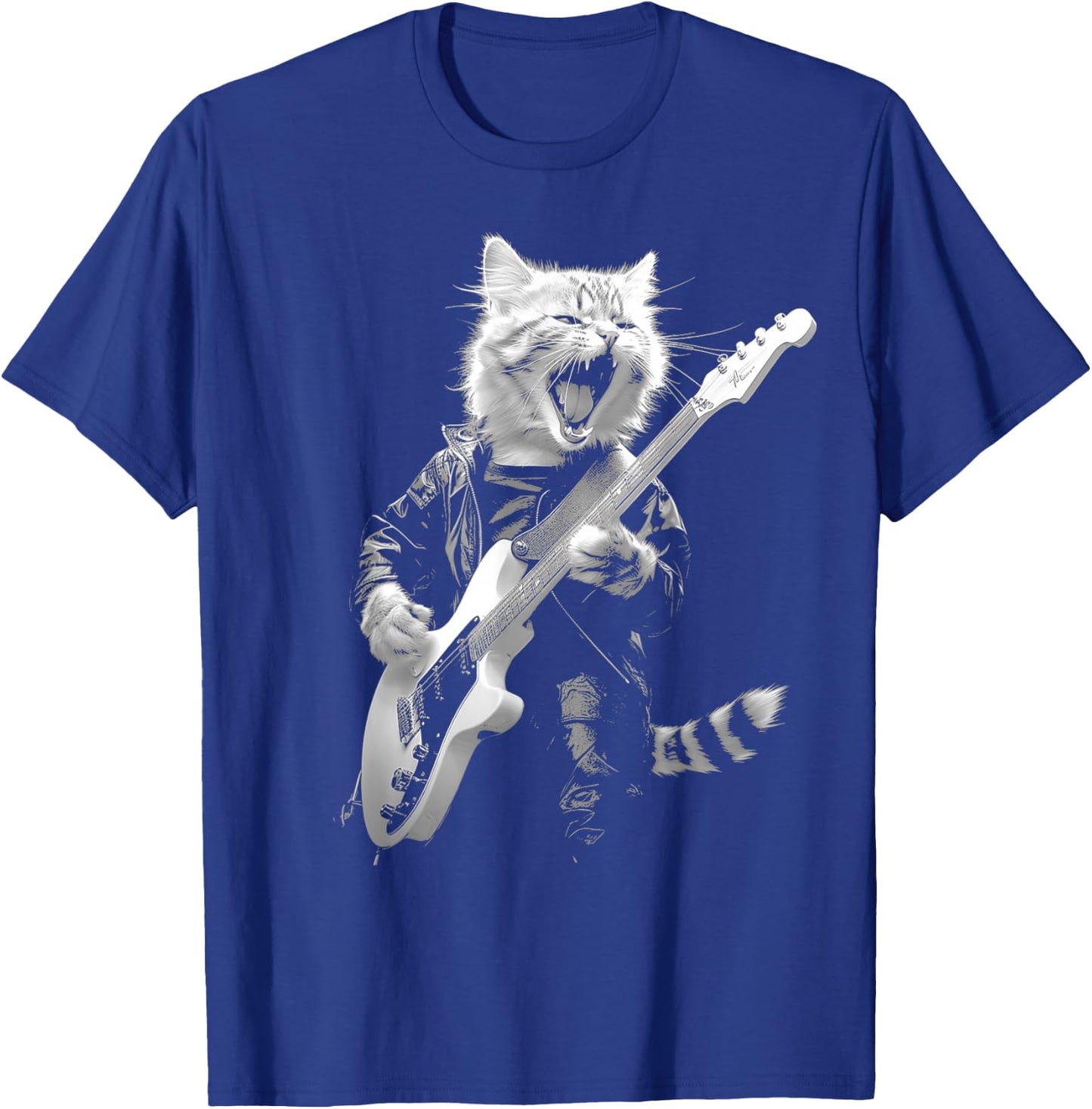 Rock Cat Playing Guitar Funny Guitar Cat Design T-Shirt - T-Shirt | Royal