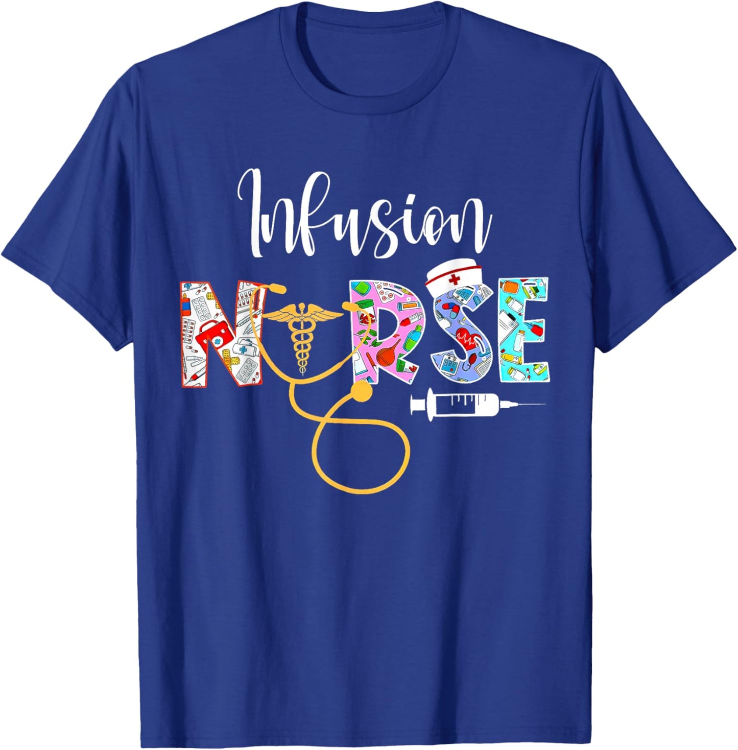 Infusion Nurse Intravenous IV Therapy Oncology Nurse - Black, Adults - Small, Short Sleeve, Modern, Medical Theme T-Shirt - T-Shirt | Royal