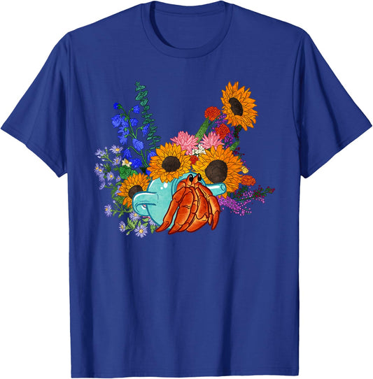 Teapot Hermit Crab and Flowers T-Shirt - T-Shirt | Royal