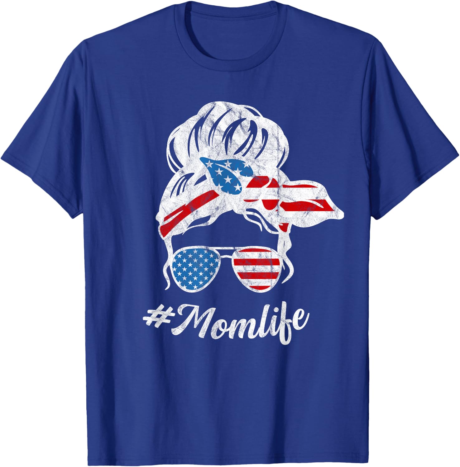 Fourth of July Mom Life Messy Bun Women Cute T-Shirt - T-Shirt | Royal