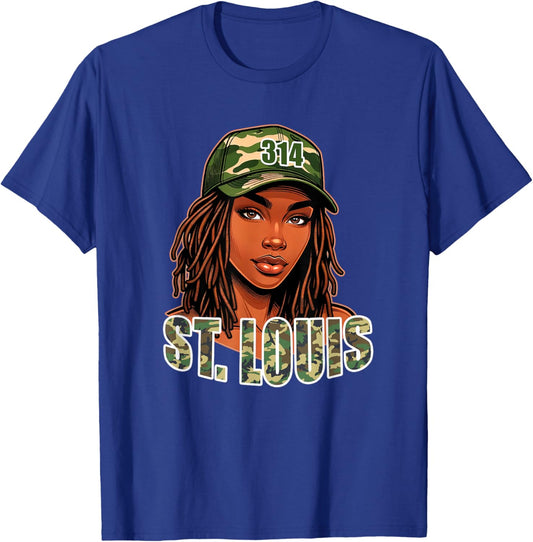 314 St. Louis Camo Hat African American Woman T-Shirt - T-Shirt | Royal