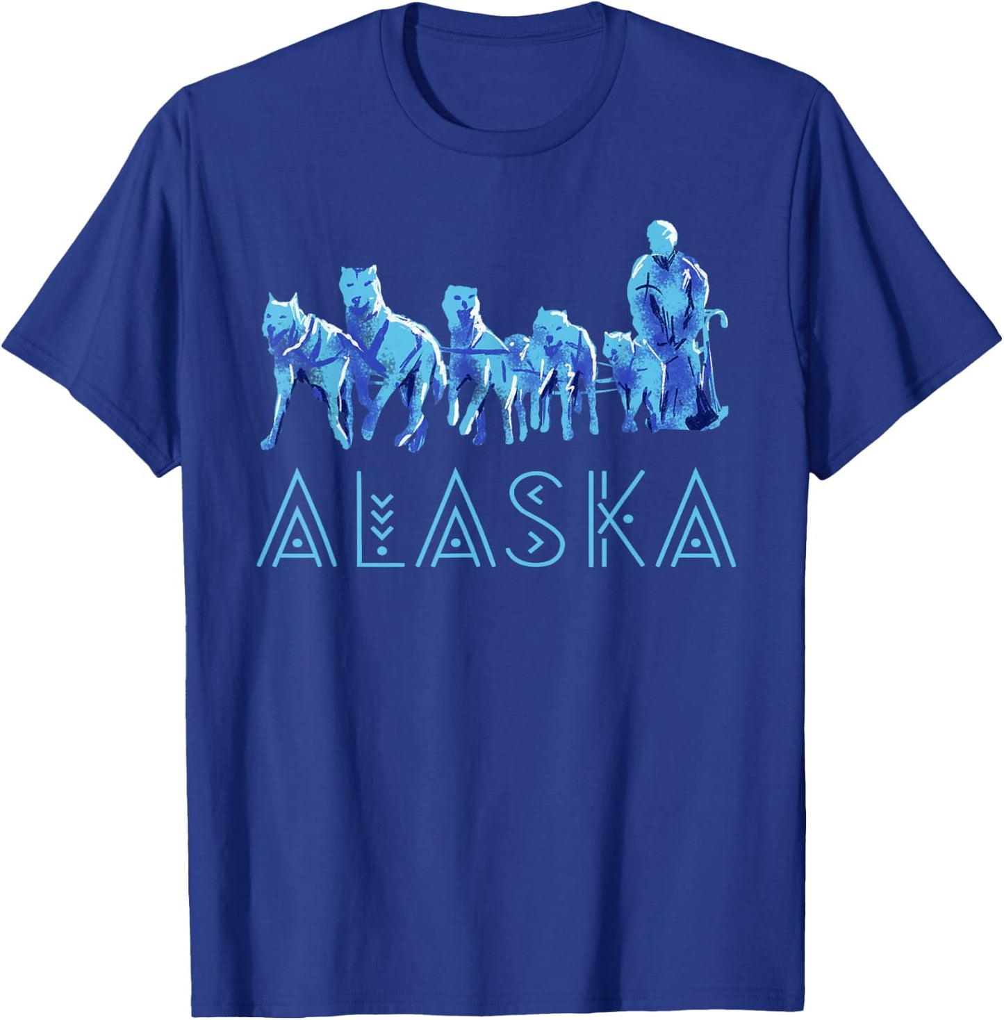Alaska Sled Dogs Mushing Team Snow Sledding Mountain Scene T-Shirt - T-Shirt | Royal