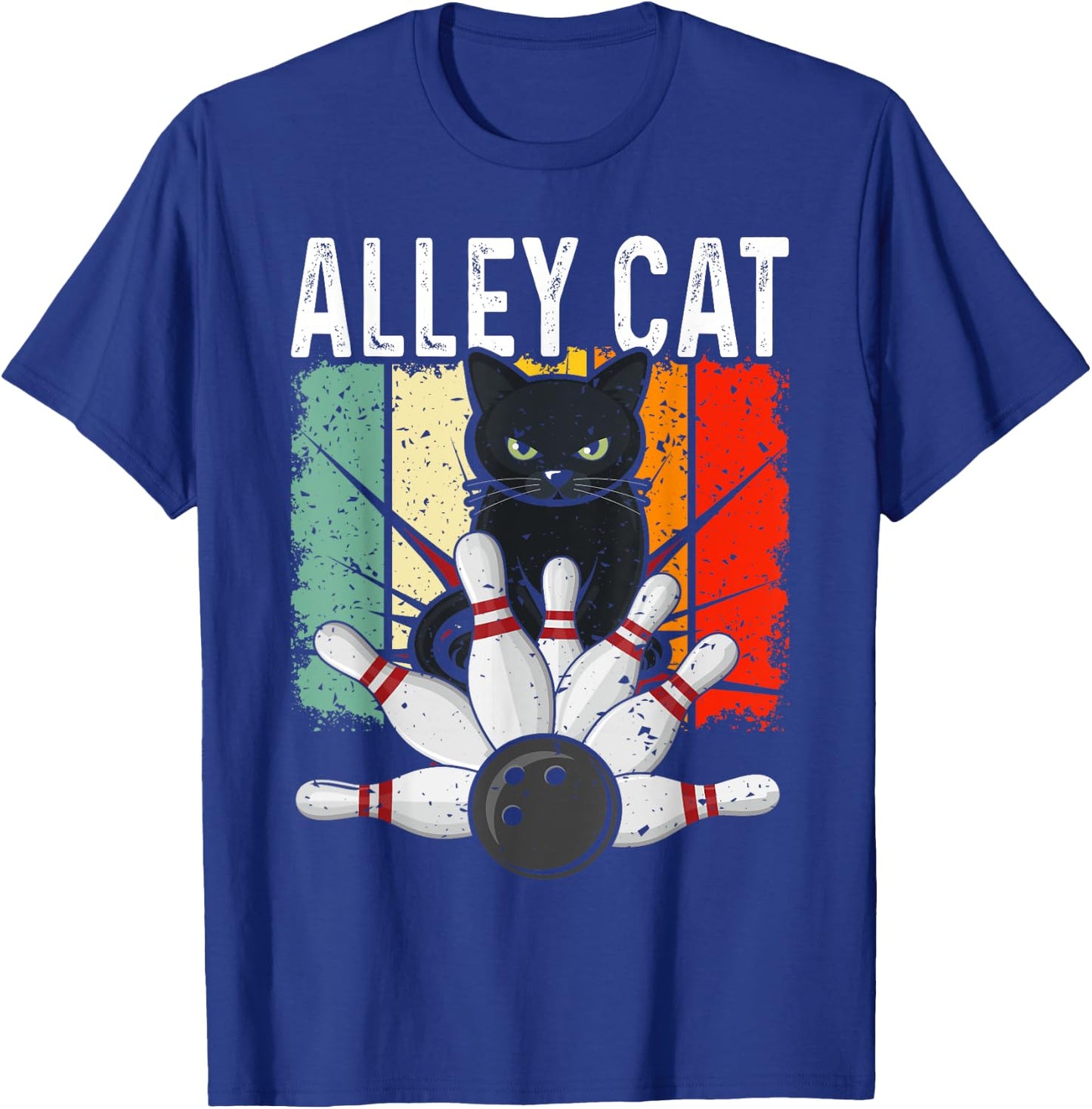 Retro Bowling Vintage Bowler Alley Cat Vintage Men Women Girls Kids T-Shirt - T-Shirt | Royal