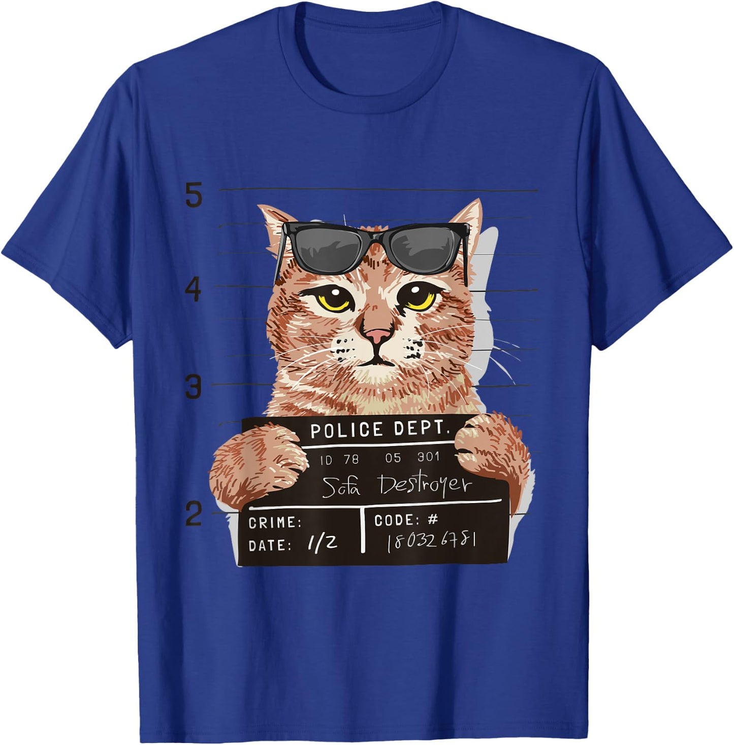Funny Bad Sofa Destroyer Cat Mug Shot Cat Police Photo Men Women T-Shirt - T-Shirt | Royal