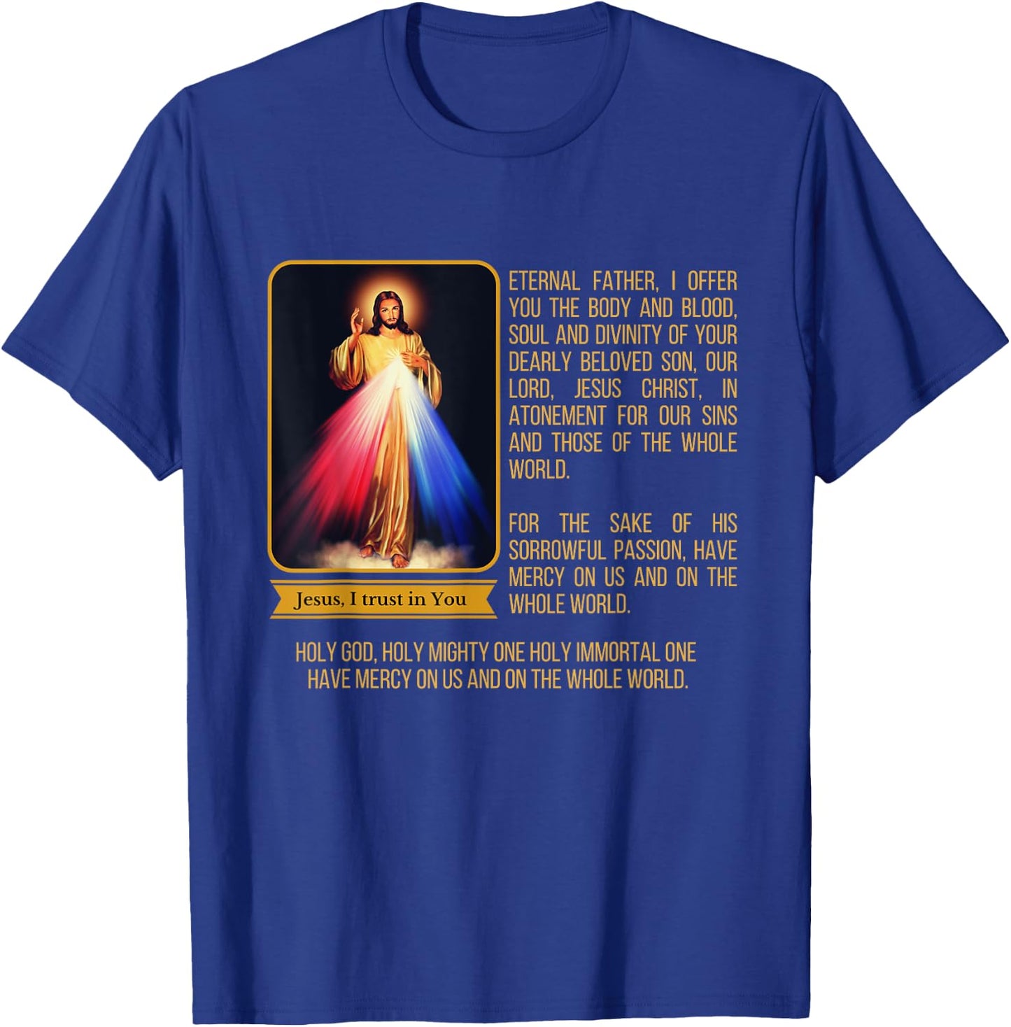Divine Mercy Jesus Image Chaplet Novena Prayer Catholic T-Shirt - T-Shirt | Royal