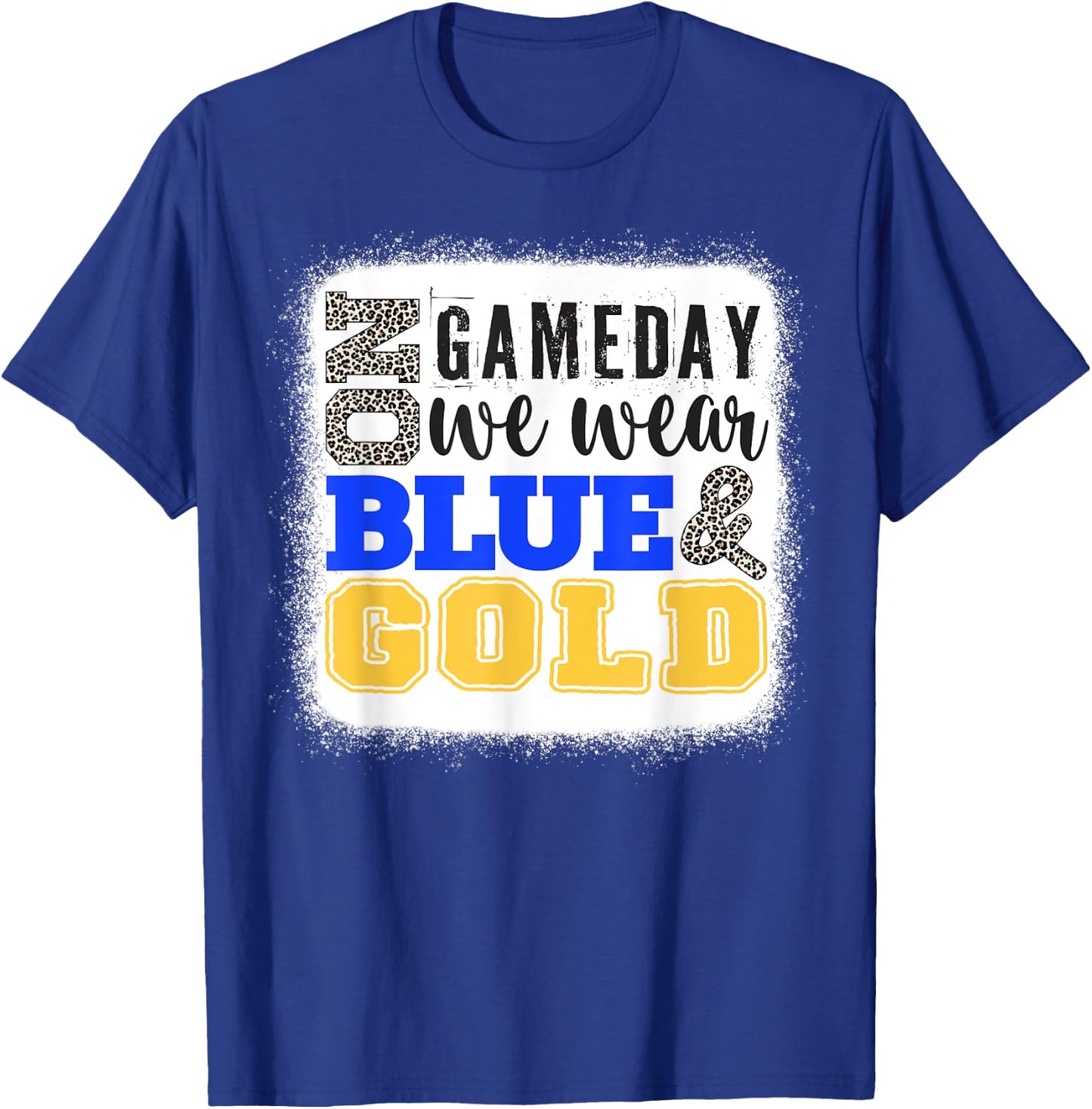 On Gameday Football We Wear Gold And Blue Leopard Print T-Shirt - T-Shirt | Royal
