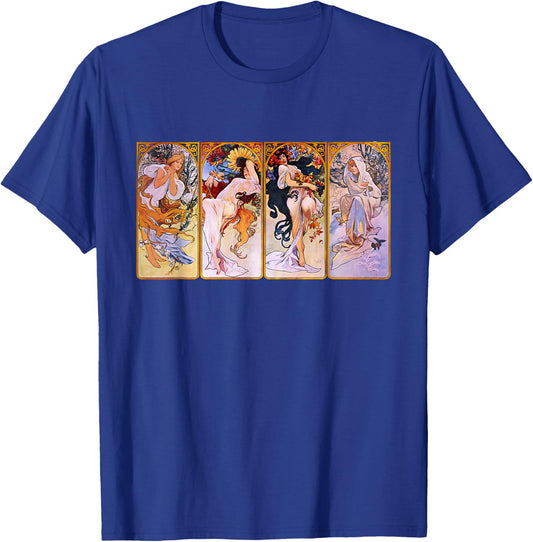 Four Seasons by Mucha Art Nouveau T-Shirt - T-Shirt | Royal