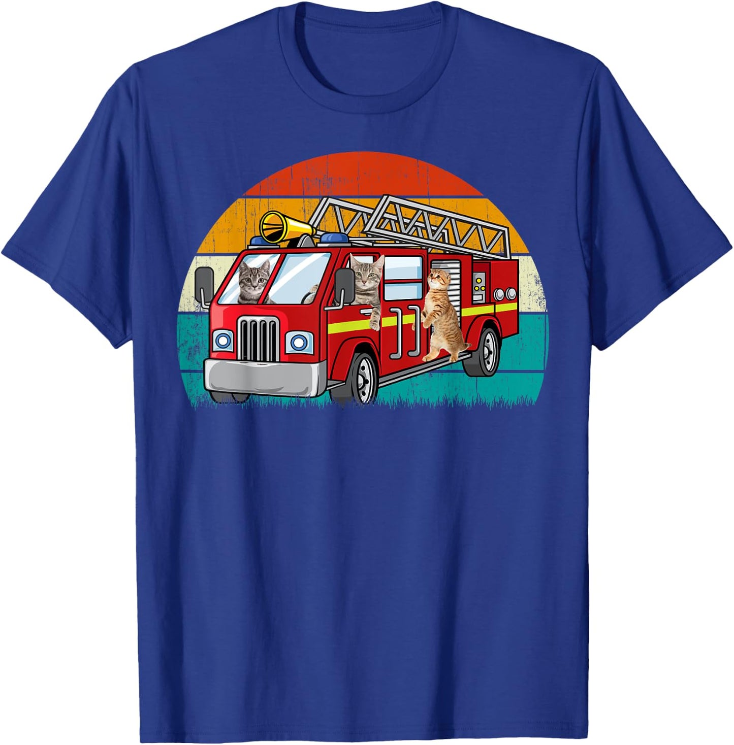 Vintage Retro Style Sunset rescue Engine Cat Firefighter T-Shirt - T-Shirt | Royal