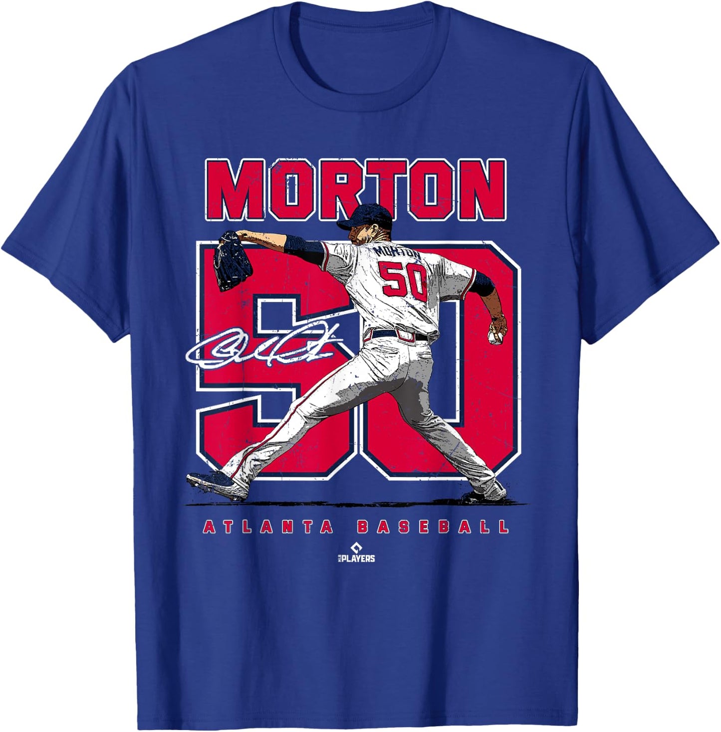 Number and Portrait Charlie Morton Atlanta MLBPA T-Shirt - T-Shirt | Royal