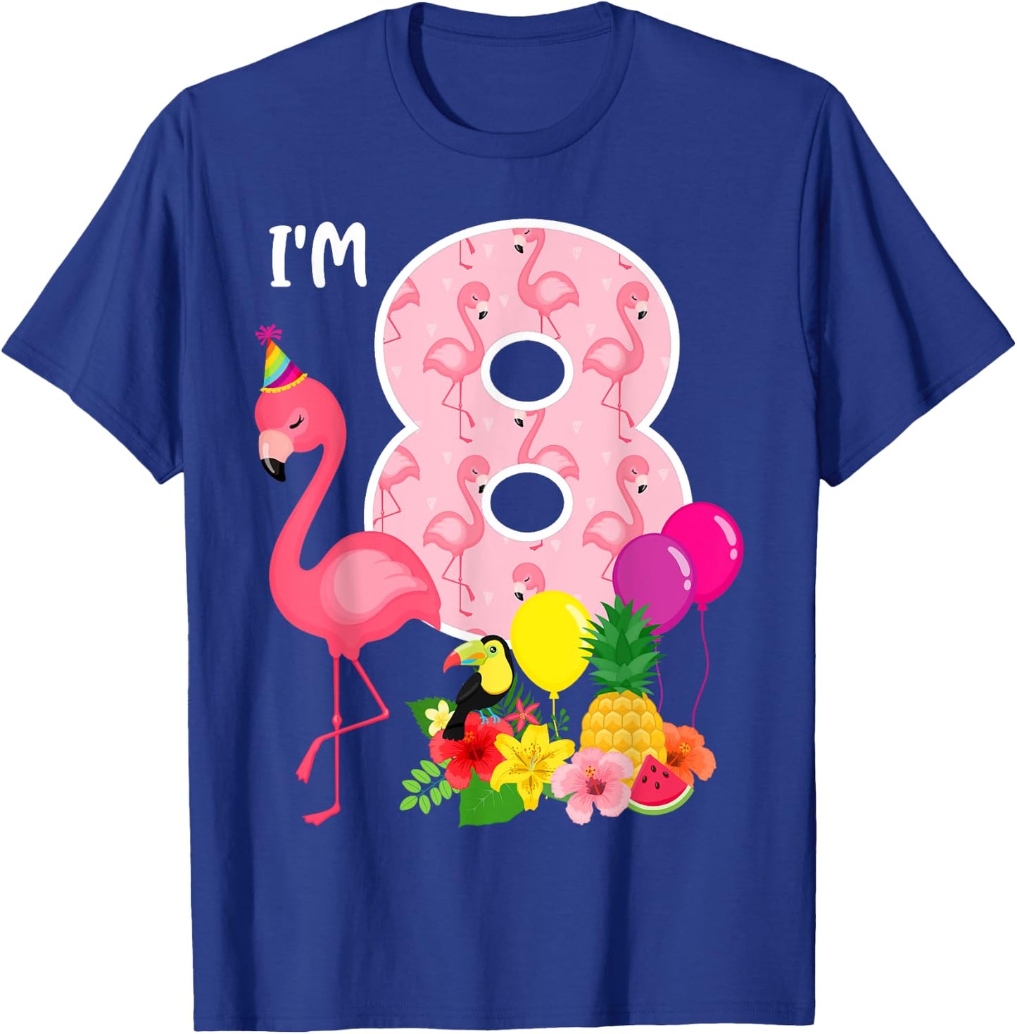 Flamingo Birthday I'm 8 Tropical Flamingo Theme 8th Birthday T-Shirt - T-Shirt | Royal