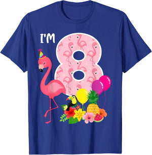Flamingo Birthday I'm 8 Tropical Flamingo Theme 8th Birthday T-Shirt - T-Shirt | Royal