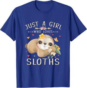 Just A Girl Who Loves Sloths Cute Sloth Lover Girls T-Shirt - T-Shirt | Royal