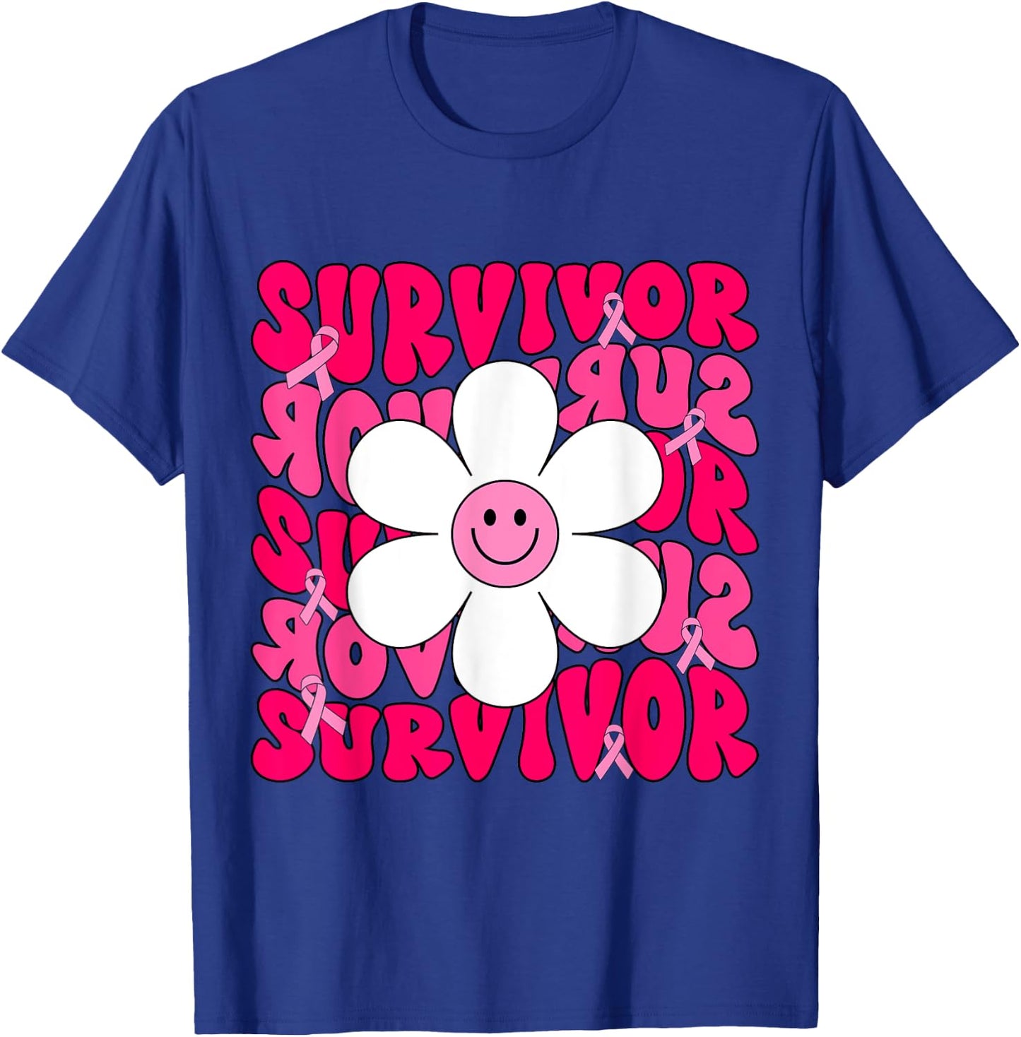 Survivor Breast Cancer Awareness Retro Groovy Breast Cancer T-Shirt - T-Shirt | Royal