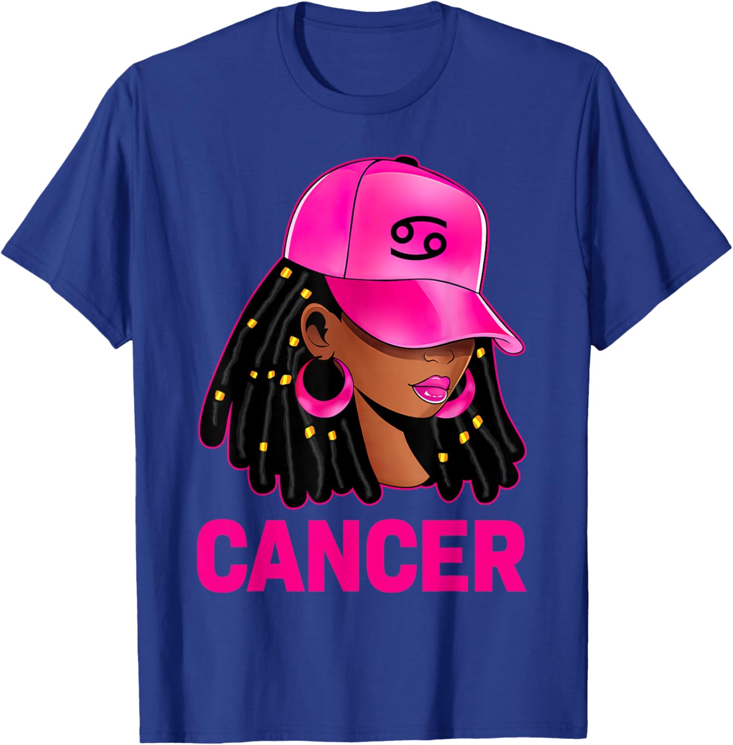 Cancer Queen Loc'd Hair Black Woman Cap Zodiac Sign T-Shirt - T-Shirt | Royal