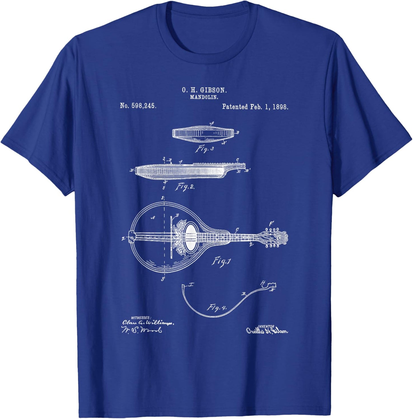 Vintage Patent Mandolin 1898 Music Retro Blueprint Fun Gift T-Shirt - T-Shirt | Royal