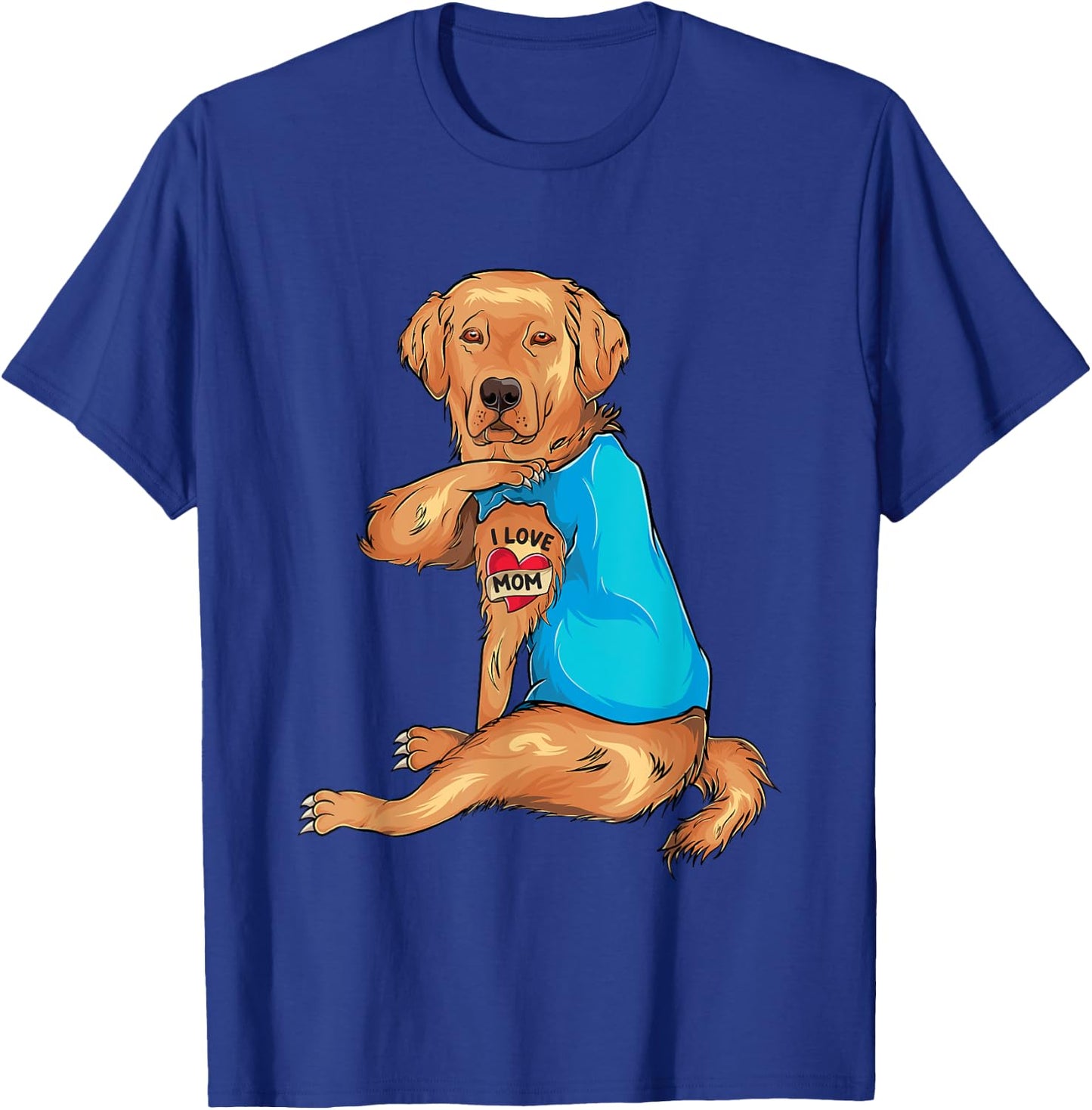 Mother's Day Tattoo I Love Mom Golden Retriever Tattooed T-Shirt - T-Shirt | Royal