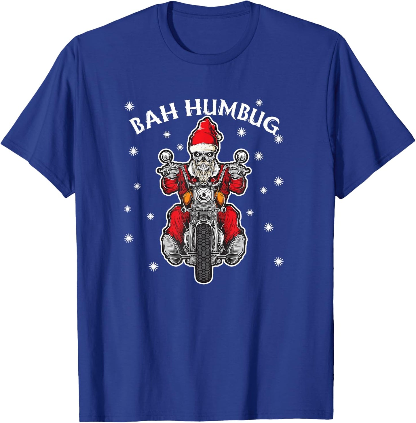 Bah Humbug Skeleton Santa Riding A Motorcycle Gift T-Shirt - T-Shirt | Royal