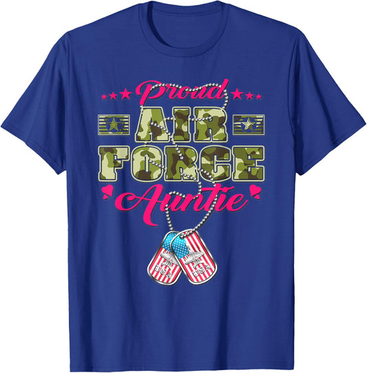 Proud Air Force Auntie - Camo US Flag Dog Tags Military Aunt Women T-Shirt - T-Shirt | Royal