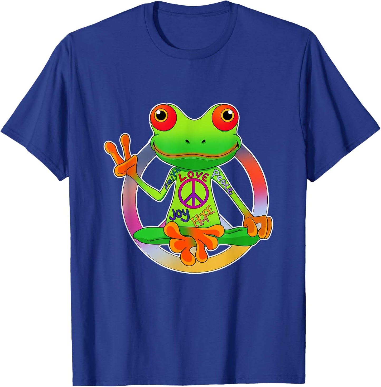 Hippie Frog Peace Sign Yoga Frogs Hippies 70s T-Shirt - T-Shirt | Royal