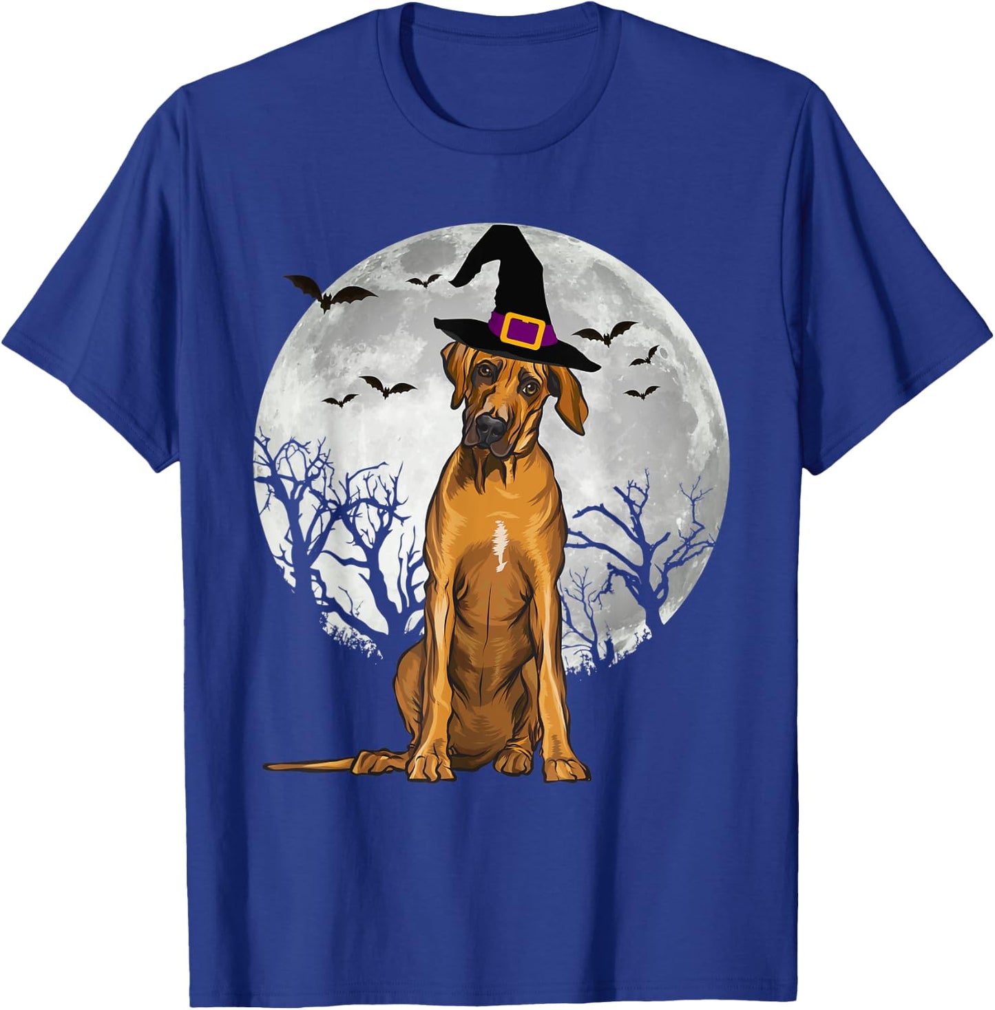 Scary Rhodesian Ridgeback Dog Witch Hat Halloween Women T-Shirt - T-Shirt | Royal