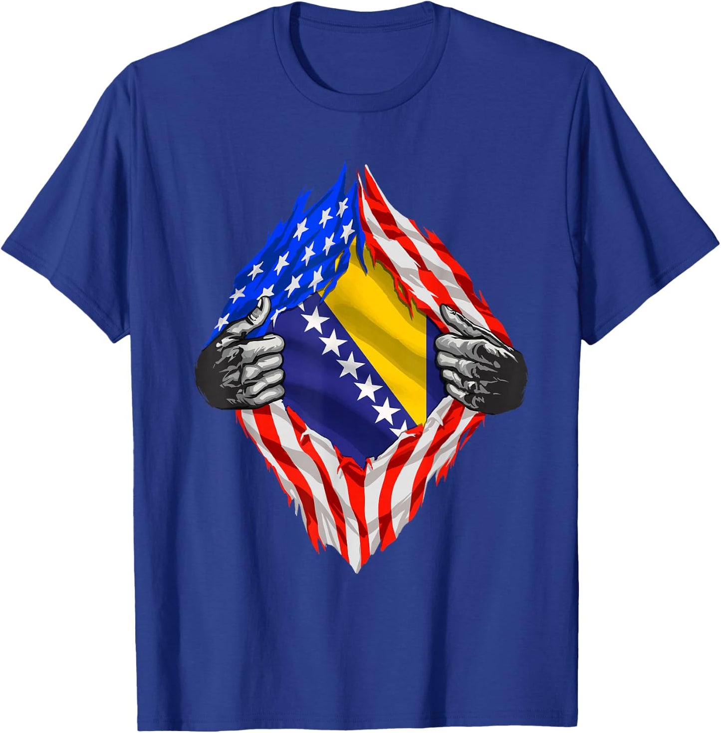 Bosnia Shirt Super USA Bosnian Flag Bosnian American Roots T-Shirt - T-Shirt | Royal
