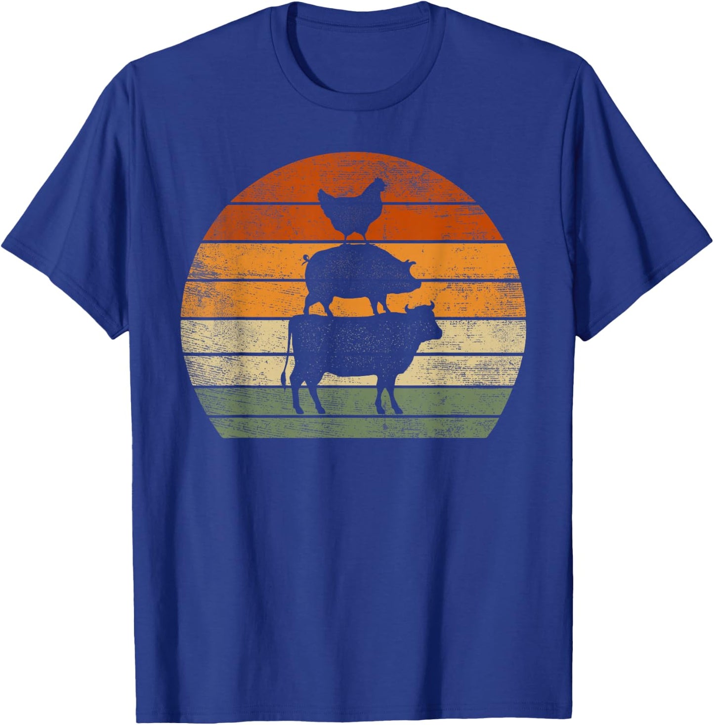 Farm Animals Gifts Women Men Cow Pig Chicken Print Graphic T-Shirt - T-Shirt | Royal