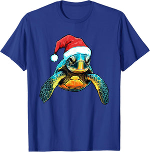 Cute Sea Turtle Christmas Santa Hat Xmas Pajama T-Shirt - T-Shirt | Royal