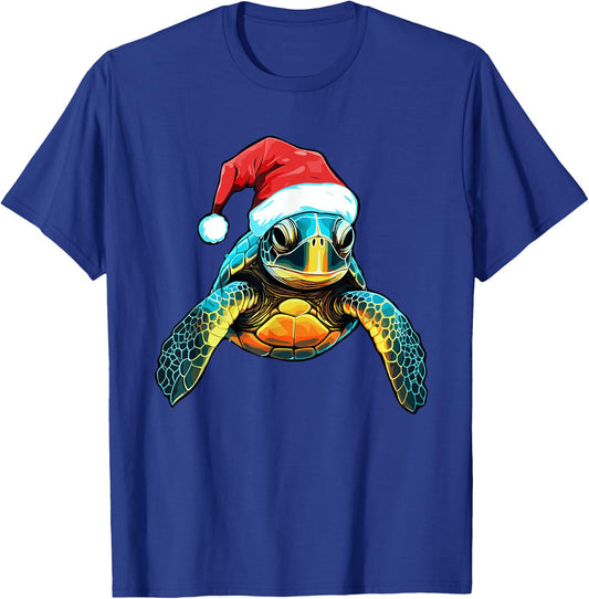 Cute Sea Turtle Christmas Santa Hat Xmas Pajama T-Shirt - T-Shirt | Royal