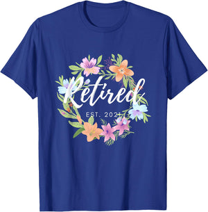 Floral Retired Est. 2021 Retirement T-Shirt - T-Shirt | Royal