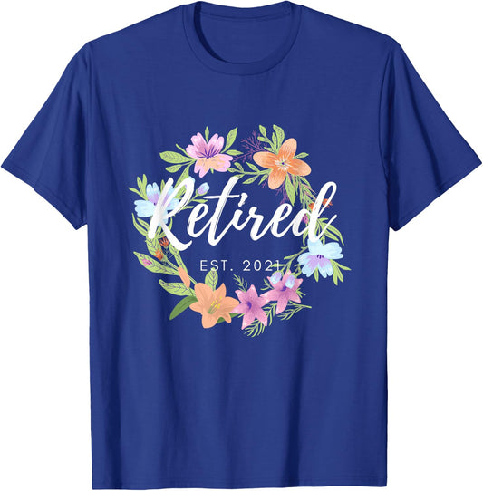 Floral Retired Est. 2021 Retirement T-Shirt - T-Shirt | Royal