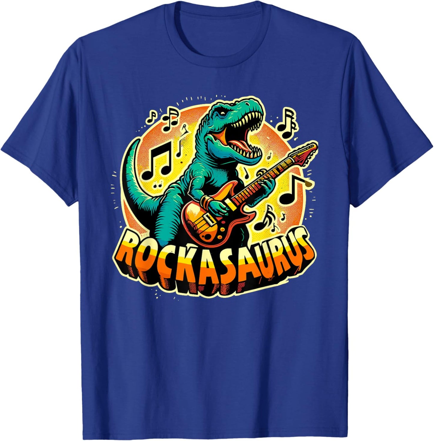 Rockasaurus Dinosaur Playing Guitar | Guitarist T-Rex T-Shirt - T-Shirt | Royal